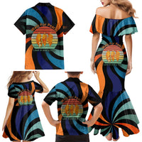 Buddhist Monks Walk For Peace Family Matching Mermaid Dress and Hawaiian Shirt with Retro Sunset Swirl Pattern