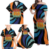 Buddhist Monks Walk For Peace Family Matching Off Shoulder Maxi Dress and Hawaiian Shirt with Retro Sunset Swirl Pattern