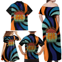 Buddhist Monks Walk For Peace Family Matching Off Shoulder Maxi Dress and Hawaiian Shirt with Retro Sunset Swirl Pattern