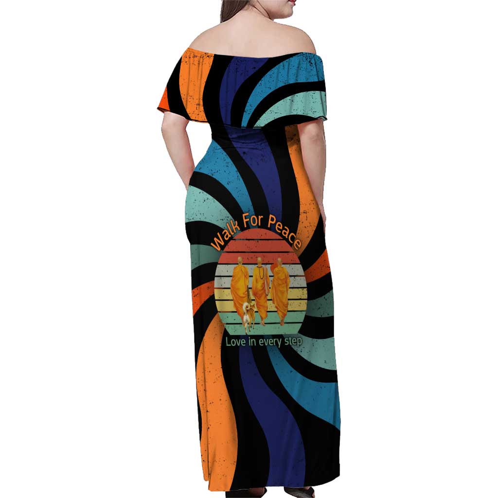 Buddhist Monks Walk For Peace Family Matching Off Shoulder Maxi Dress and Hawaiian Shirt with Retro Sunset Swirl Pattern