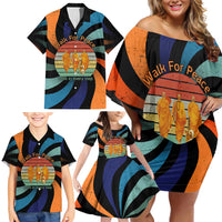 Buddhist Monks Walk For Peace Family Matching Off Shoulder Short Dress and Hawaiian Shirt with Retro Sunset Swirl Pattern