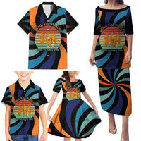 Buddhist Monks Walk For Peace Family Matching Puletasi and Hawaiian Shirt with Retro Sunset Swirl Pattern
