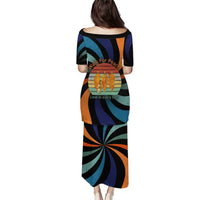 Buddhist Monks Walk For Peace Family Matching Puletasi and Hawaiian Shirt with Retro Sunset Swirl Pattern