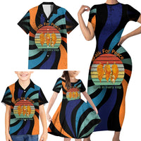 Buddhist Monks Walk For Peace Family Matching Short Sleeve Bodycon Dress and Hawaiian Shirt with Retro Sunset Swirl Pattern