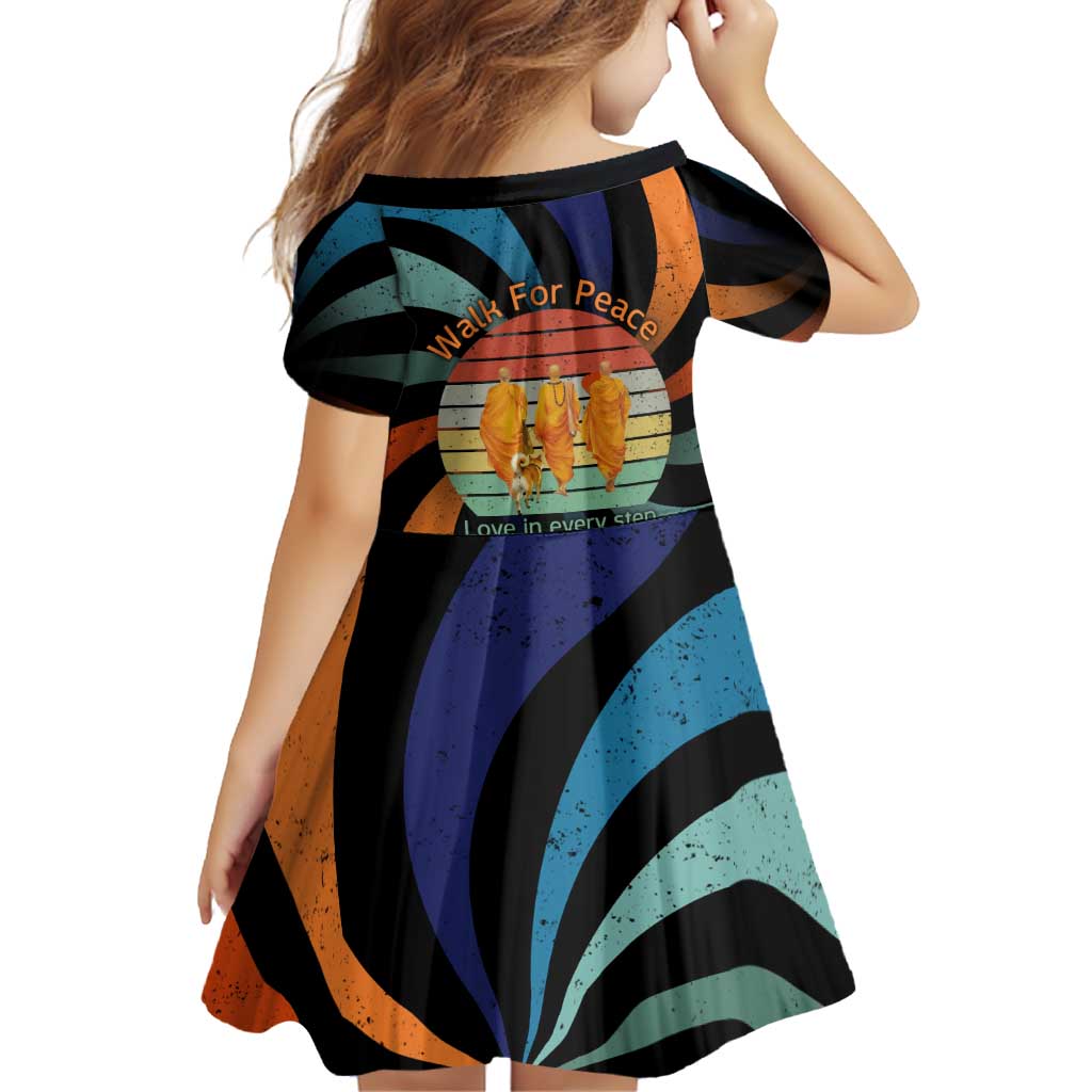 Buddhist Monks Walk For Peace Family Matching Summer Maxi Dress and Hawaiian Shirt with Retro Sunset Swirl Pattern
