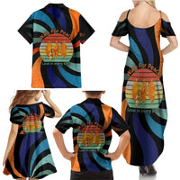 Buddhist Monks Walk For Peace Family Matching Summer Maxi Dress and Hawaiian Shirt with Retro Sunset Swirl Pattern