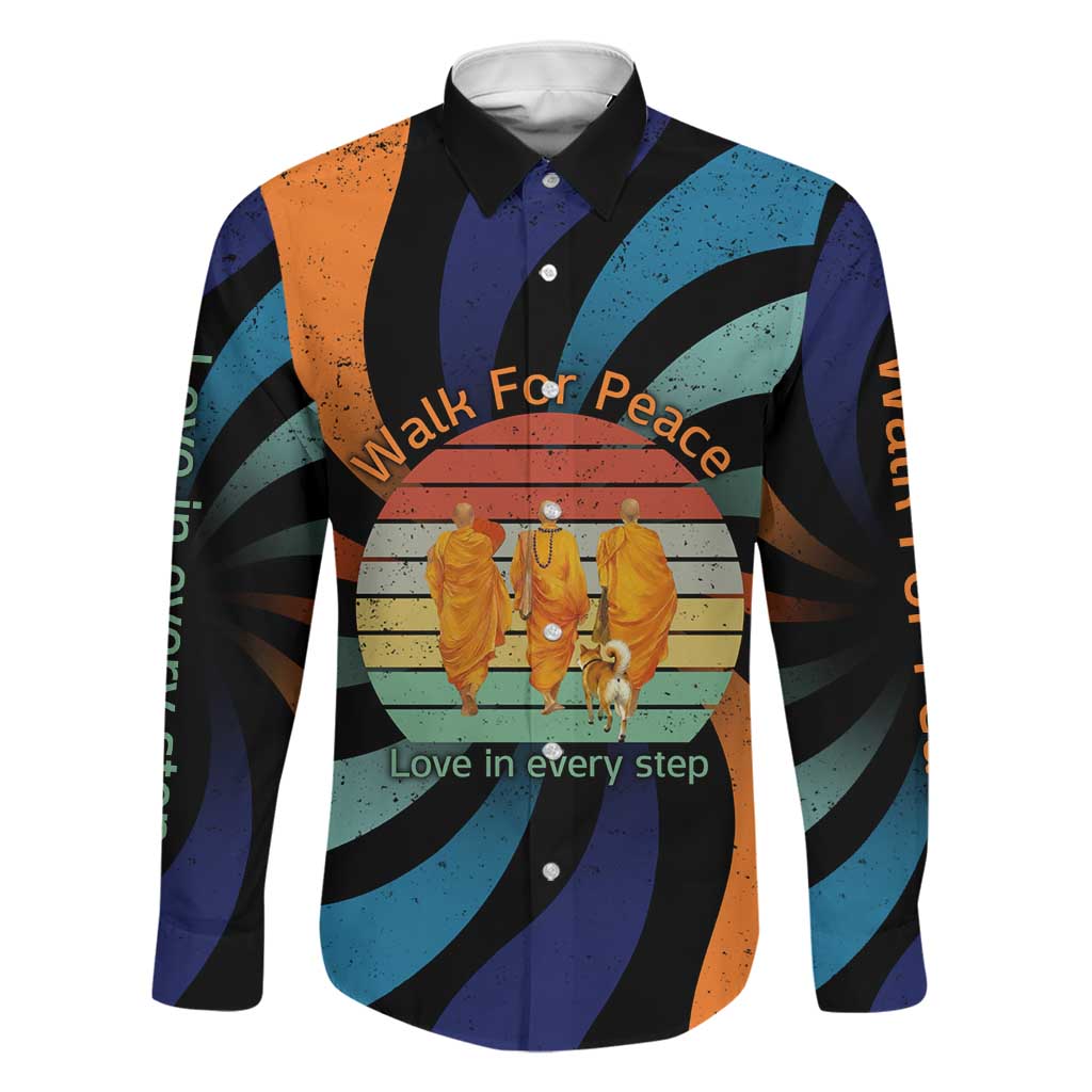 Buddhist Monks Walk For Peace Family Matching Summer Maxi Dress and Hawaiian Shirt with Retro Sunset Swirl Pattern