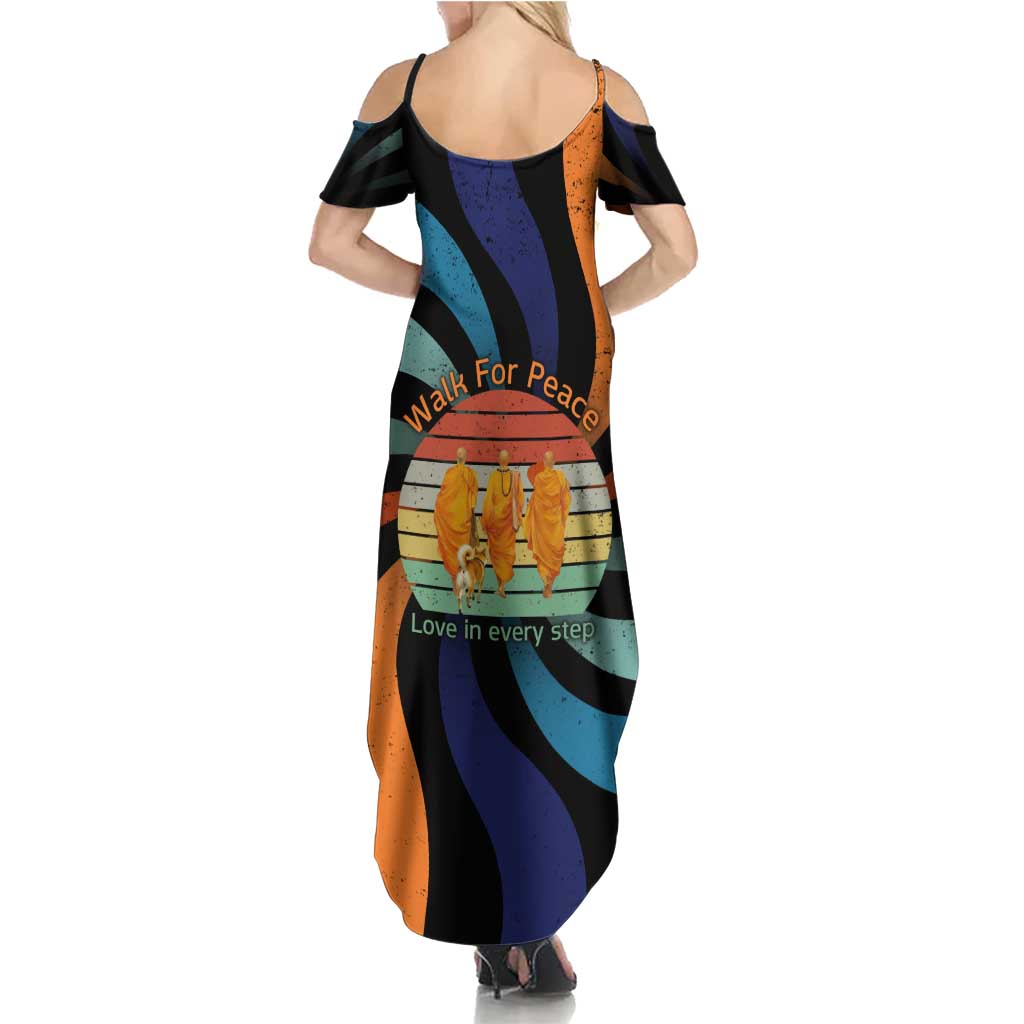 Buddhist Monks Walk For Peace Family Matching Summer Maxi Dress and Hawaiian Shirt with Retro Sunset Swirl Pattern