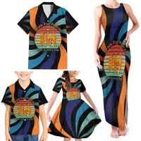 Buddhist Monks Walk For Peace Family Matching Tank Maxi Dress and Hawaiian Shirt with Retro Sunset Swirl Pattern