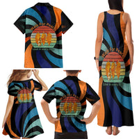 Buddhist Monks Walk For Peace Family Matching Tank Maxi Dress and Hawaiian Shirt with Retro Sunset Swirl Pattern