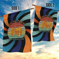 Buddhist Monks Walk For Peace Garden Flag with Retro Sunset Swirl Pattern
