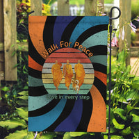 Buddhist Monks Walk For Peace Garden Flag with Retro Sunset Swirl Pattern