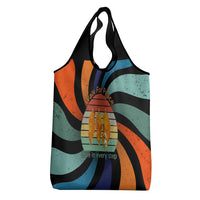 Buddhist Monks Walk For Peace Grocery Bag with Retro Sunset Swirl Pattern
