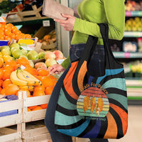 Buddhist Monks Walk For Peace Grocery Bag with Retro Sunset Swirl Pattern