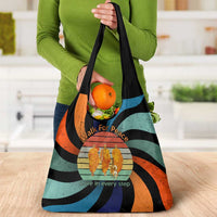 Buddhist Monks Walk For Peace Grocery Bag with Retro Sunset Swirl Pattern