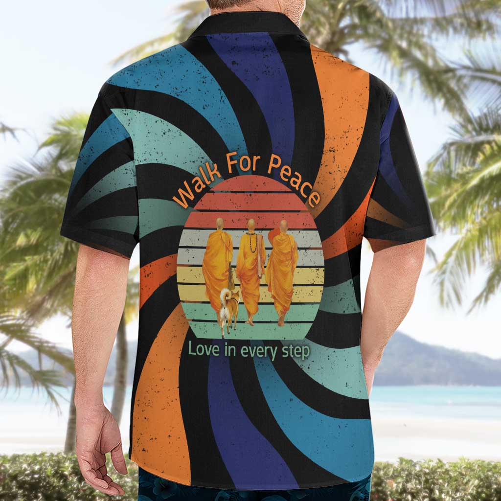 Buddhist Monks Walk For Peace Hawaiian Shirt with Retro Sunset Swirl Pattern