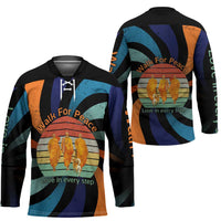 Buddhist Monks Walk For Peace Hockey Jersey with Retro Sunset Swirl Pattern