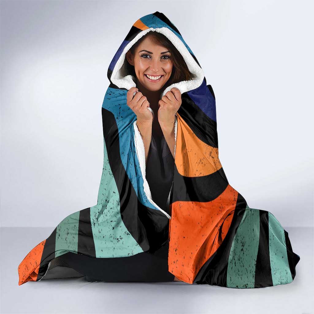 Buddhist Monks Walk For Peace Hooded Blanket with Retro Sunset Swirl Pattern
