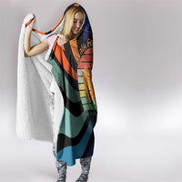 Buddhist Monks Walk For Peace Hooded Blanket with Retro Sunset Swirl Pattern