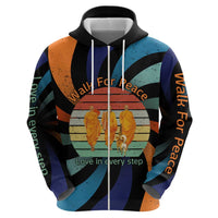 Buddhist Monks Walk For Peace Hoodie with Retro Sunset Swirl Pattern