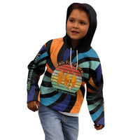 Buddhist Monks Walk For Peace Kid Hoodie with Retro Sunset Swirl Pattern