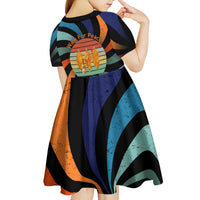Buddhist Monks Walk For Peace Kid Short Sleeve Dress with Retro Sunset Swirl Pattern