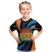 Buddhist Monks Walk For Peace Kid T Shirt with Retro Sunset Swirl Pattern