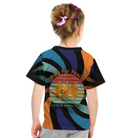 Buddhist Monks Walk For Peace Kid T Shirt with Retro Sunset Swirl Pattern