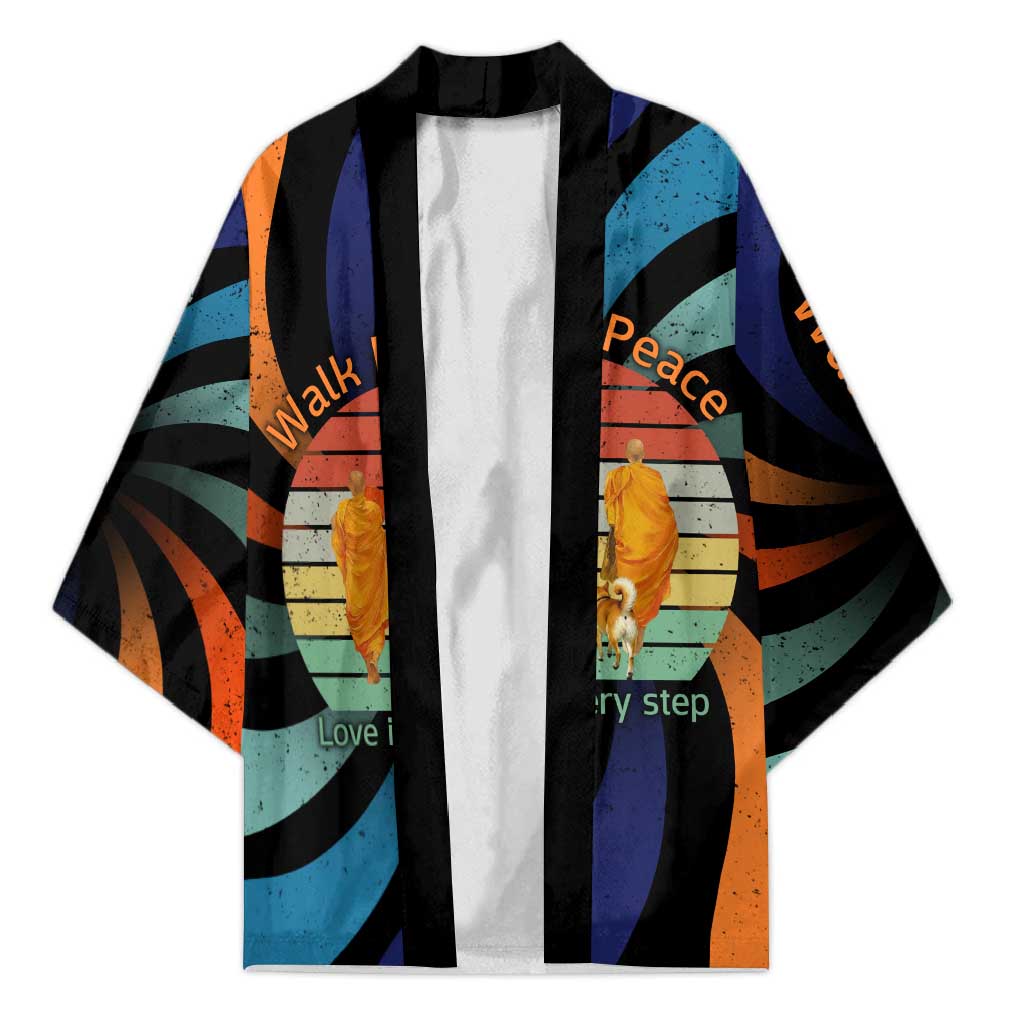 Buddhist Monks Walk For Peace Kimono with Retro Sunset Swirl Pattern