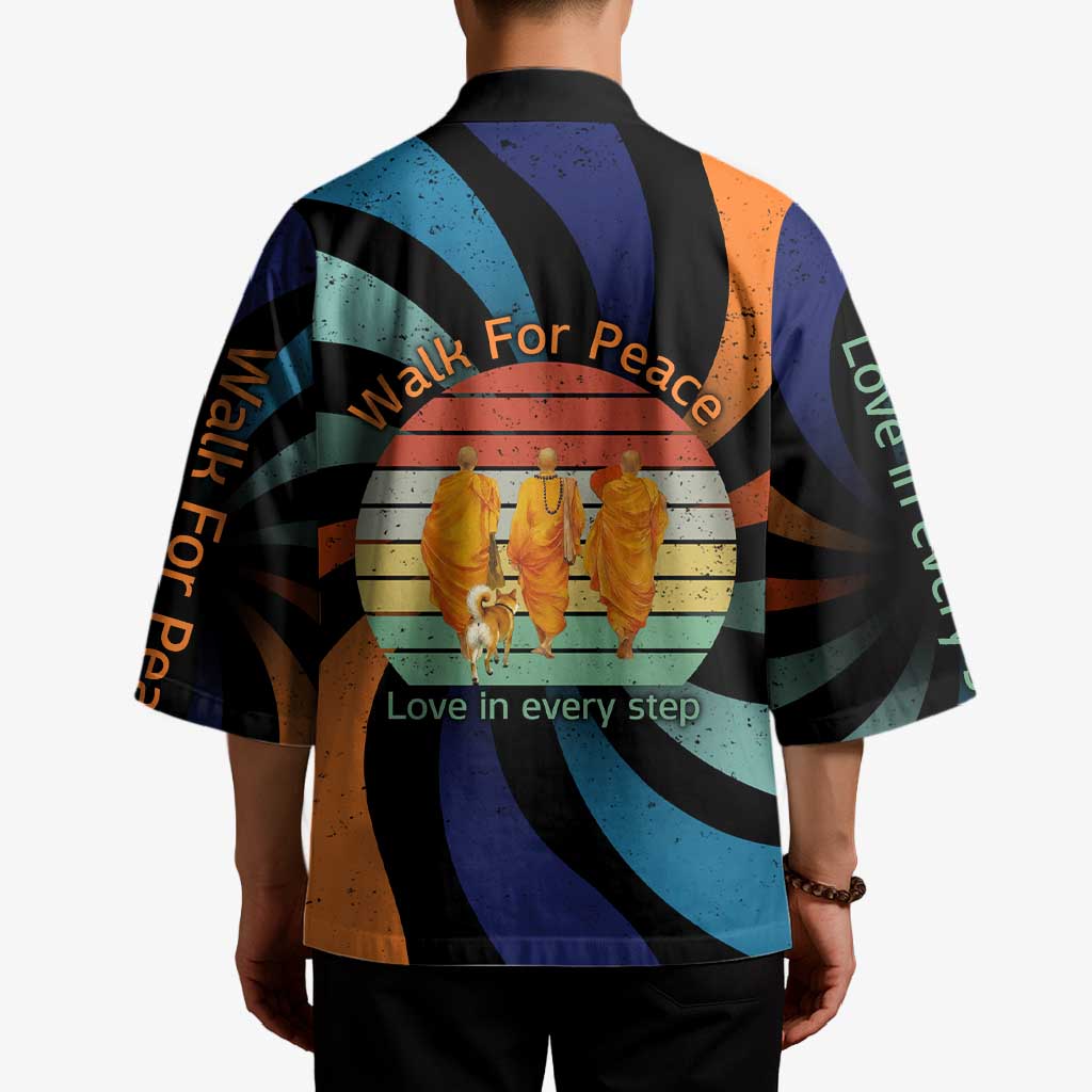 Buddhist Monks Walk For Peace Kimono with Retro Sunset Swirl Pattern