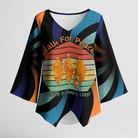 Buddhist Monks Walk For Peace Kimono Sleeve Blouse with Retro Sunset Swirl Pattern