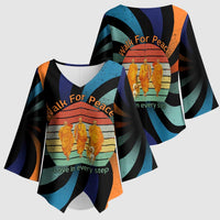 Buddhist Monks Walk For Peace Kimono Sleeve Blouse with Retro Sunset Swirl Pattern