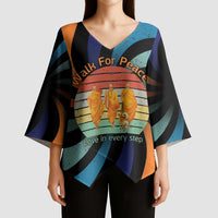 Buddhist Monks Walk For Peace Kimono Sleeve Blouse with Retro Sunset Swirl Pattern