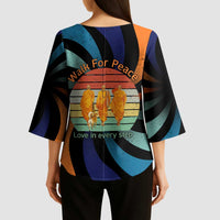 Buddhist Monks Walk For Peace Kimono Sleeve Blouse with Retro Sunset Swirl Pattern