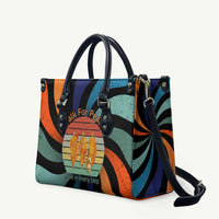 Buddhist Monks Walk For Peace Leather Bag with Retro Sunset Swirl Pattern
