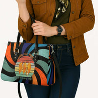 Buddhist Monks Walk For Peace Leather Bag with Retro Sunset Swirl Pattern