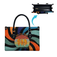Buddhist Monks Walk For Peace Leather Bag with Retro Sunset Swirl Pattern
