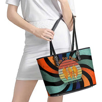 Buddhist Monks Walk For Peace Leather Tote Bag with Retro Sunset Swirl Pattern