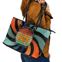 Buddhist Monks Walk For Peace Leather Tote Bag with Retro Sunset Swirl Pattern