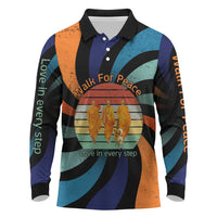 Buddhist Monks Walk For Peace Long Sleeve Polo Shirt with Retro Sunset Swirl Pattern