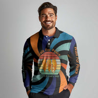 Buddhist Monks Walk For Peace Long Sleeve Polo Shirt with Retro Sunset Swirl Pattern