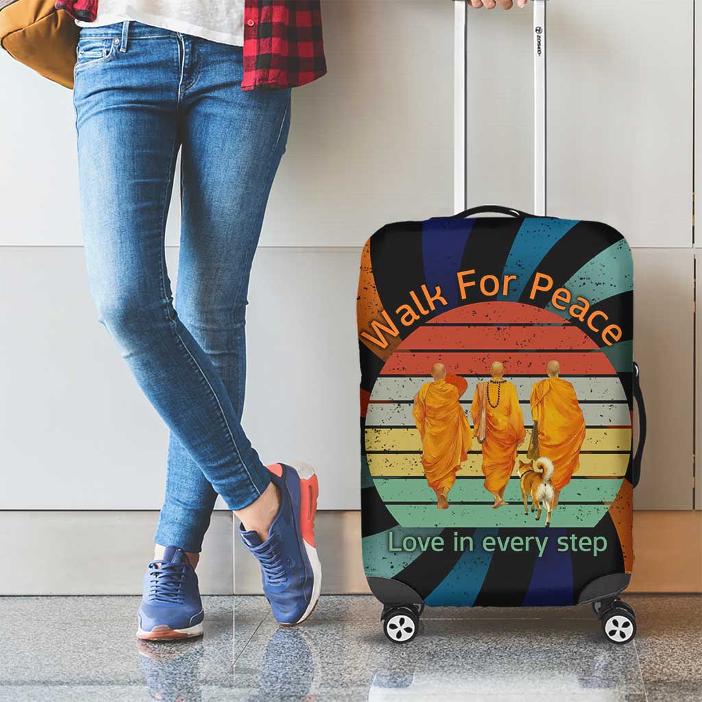 Buddhist Monks Walk For Peace Luggage Cover with Retro Sunset Swirl Pattern