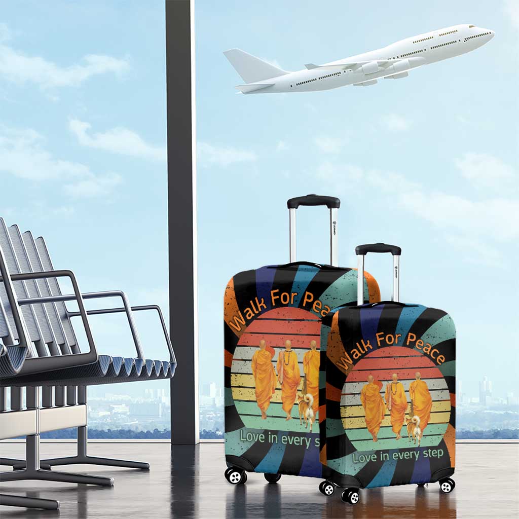 Buddhist Monks Walk For Peace Luggage Cover with Retro Sunset Swirl Pattern