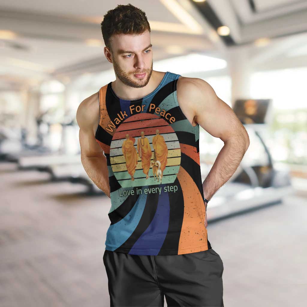 Buddhist Monks Walk For Peace Men Tank Top with Retro Sunset Swirl Pattern