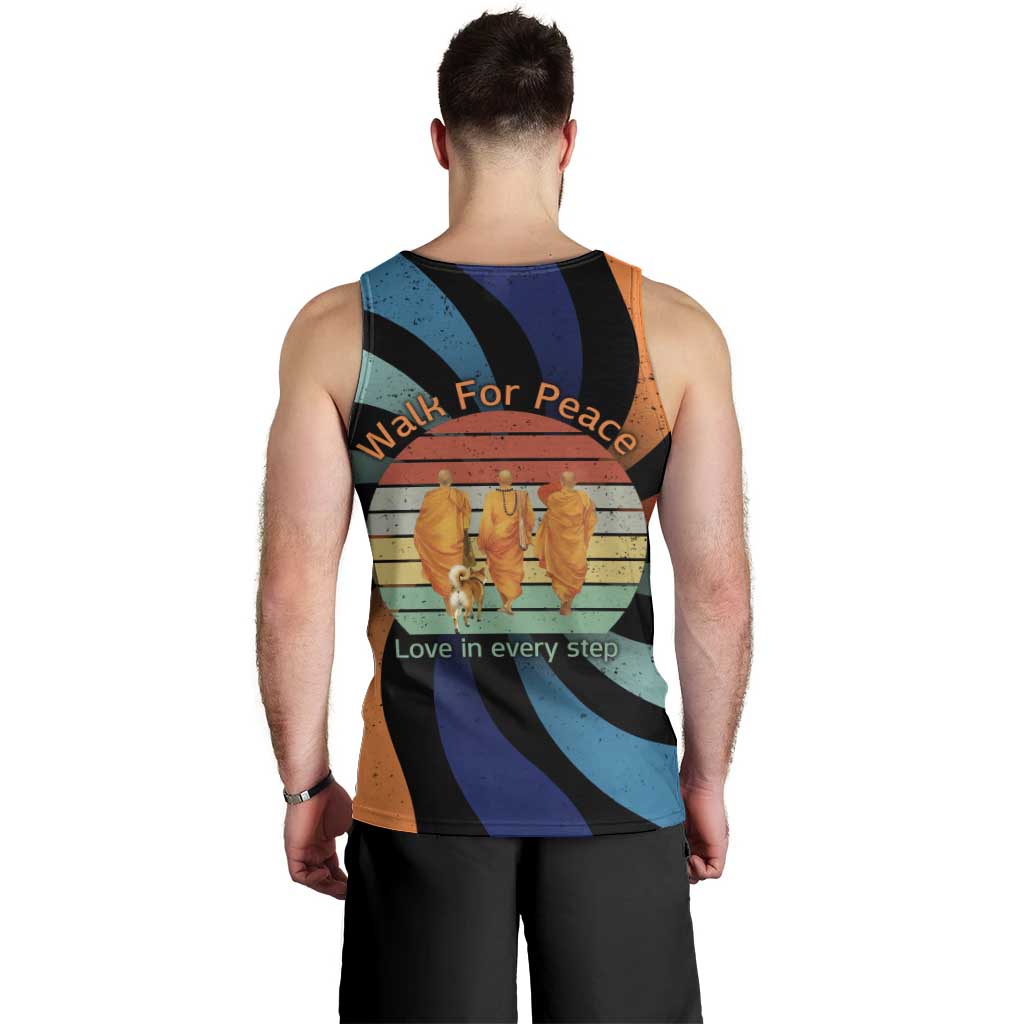 Buddhist Monks Walk For Peace Men Tank Top with Retro Sunset Swirl Pattern