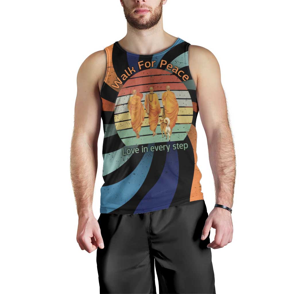 Buddhist Monks Walk For Peace Men Tank Top with Retro Sunset Swirl Pattern