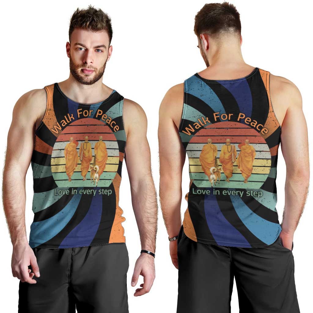 Buddhist Monks Walk For Peace Men Tank Top with Retro Sunset Swirl Pattern