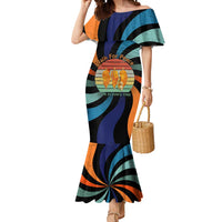 Buddhist Monks Walk For Peace Mermaid Dress with Retro Sunset Swirl Pattern