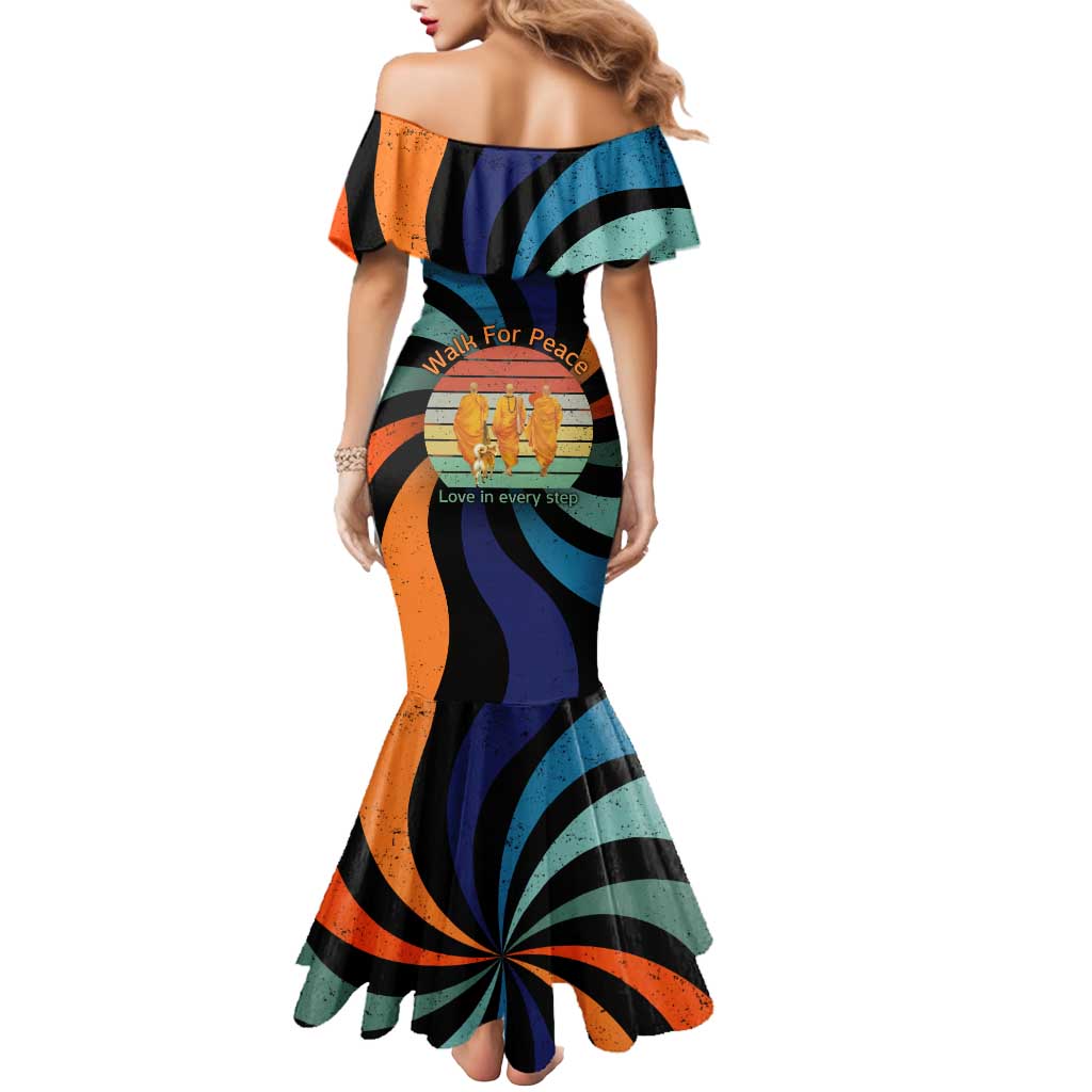 Buddhist Monks Walk For Peace Mermaid Dress with Retro Sunset Swirl Pattern