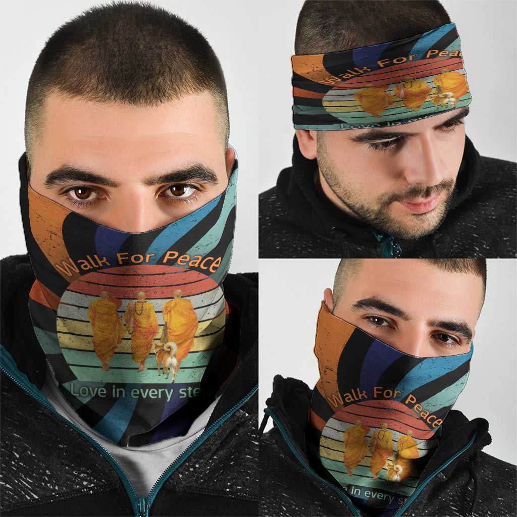 Buddhist Monks Walk For Peace Neck Gaiter with Retro Sunset Swirl Pattern